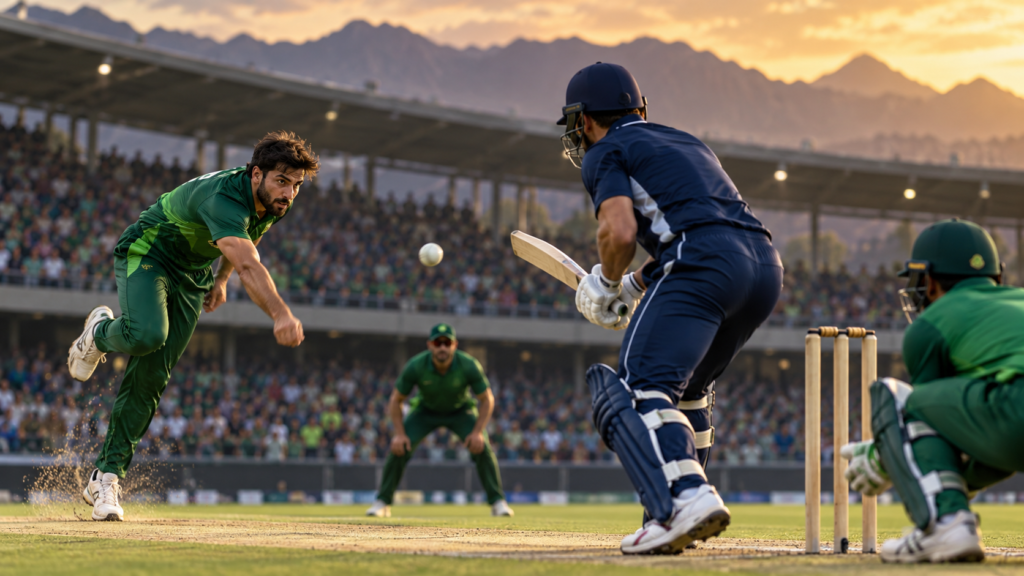 Illustration of an international Pakistan vs England ODI cricket match
