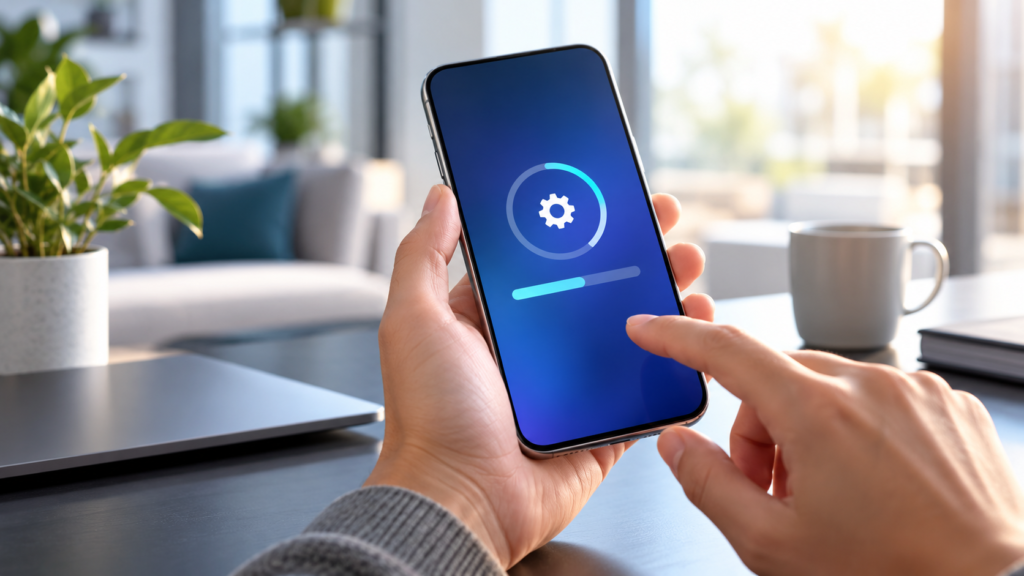 Illustration of a smartphone checking a software update