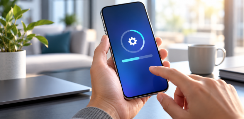 Illustration of a smartphone checking a software update
